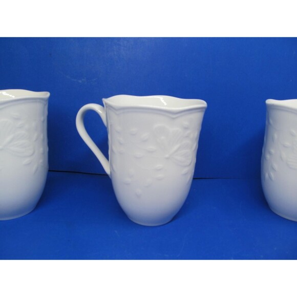 Lenox Butterfly Meadow Cloud White Embossed Butterflies And Leaves Mugs Set of 3 - Picture 2 of 16